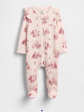 Baby Girls Pink Printed Footed One-Piece Romper - Unbranded